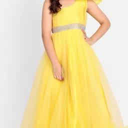 TILISM Girls Sequin Embellished One Shoulder Net Maxi Dress image 3