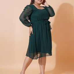 U&F Beyond Women Plus Size Puff Sleeves Fit & Flare Dress image 3
