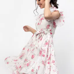 MISS AYSE Floral Printed Georgette Fit & Flare Dress image 3