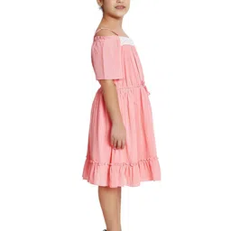 Peppermint Girls Cold Shoulder Sleeves Shoulder Straps Tie Up Chiffon Fit & Flare Dress image 4