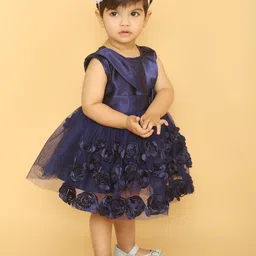 BAESD Girls Self Design Net & Cotton Fit & Flare Dress image 3