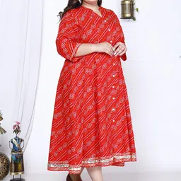 KALINI Plus Size Ethnic Motifs Printed Mandarin Collar A-Line Dress image 3