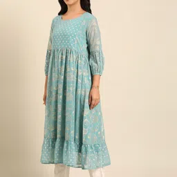 IMARA Floral Printed Pleated Printed Anarkali Kurta with Trousers image 3