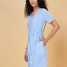 Annabelle by Pantaloons Blue V-Neck Striped A-Line Dress image 3