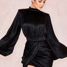 LULU & SKY High Neck Flared Sleeves Sheath Mini Dress image 3