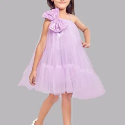 Pink Chick Girls Shoulder Straps Bow Asymmetrical Hem Tulle Net A-Line Dress image 3