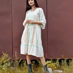 Nyaro Women Striped Embroidered A-Line Dress image 3