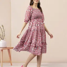 BAESD Floral Print Ruffled Georgette Fit & Flare Midi Dress image 4