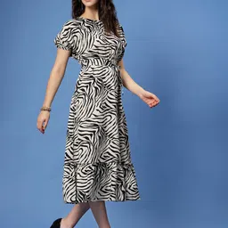 plusS Abstract Printed Fit & Flare Midi Dress image 3