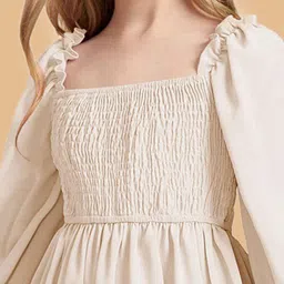 INCLUD Girls Smocked Square Neck Puff Sleeve Fit & Flare Mini Dress image 2