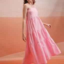 Tokyo Talkies Rose-Coloured Halter Neck Tiered Maxi Dress image 3