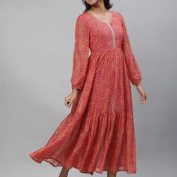 AURELIA Floral Printed Georgette Fit & Flare Tiered Maxi Ethnic Dress image 3