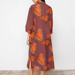 Trendyol Floral Printed Flared Sleeve Cotton A-Line Midi Dress image 4