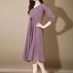 Ethnic Yard Striped Puff Sleeve Fit & Flare Midi Dress image 3