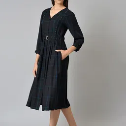 W Black Checked A-Line Midi Dress image 4