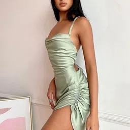 StyleCast Green Shoulder Straps Ruched Sheath Dress image 3