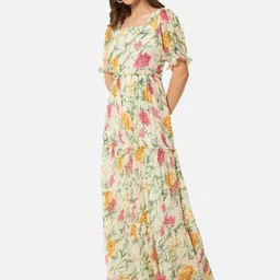 BAESD Floral Printed Square Neck Puffed Sleeves Georgette Fit and Flare Maxi Dress image 5
