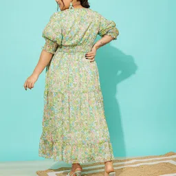 QUIERO MAS Plus Size Floral Printed Cuffed Sleeves Georgette Tiered Maxi Dress image 4