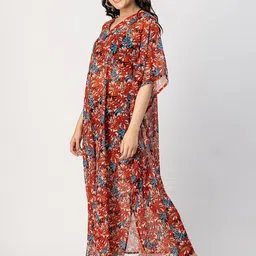Moomaya Floral Print Kimono Sleeve Georgette Kaftan Maxi Dress image 3