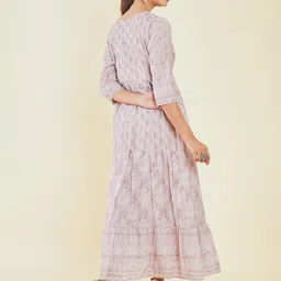 Soch Floral Printed Sequined Tiered Modal Maxi Ethnic Dress image 4