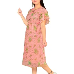 BAESD Girls Floral Print Flutter Sleeve Chiffon Fit & Flare Midi Dress image 5