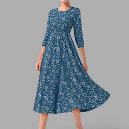 BAESD Floral Printed Round Neck Fit & Flare Midi Dress image 4