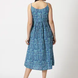 Saffron Threads Floral Printed Shoulder Straps Pure Cotton Fit & Flare Midi Dress image 4