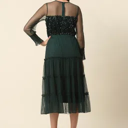 plusS Green Tiered Sequinned Fit & Flare Midi Dress image 4