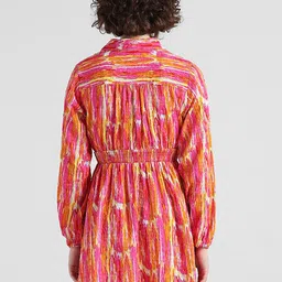 ONLY Abstract Printed Smocked Shirt Collar Fit & Flare Mini Dress image 4