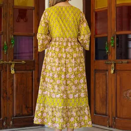 YASH GALLERY Ethnic Motifs Printed Gathered Or Pleated Cotton A Line Dress image 4