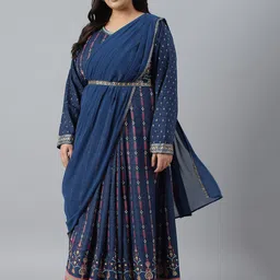 W Plus Size Ethnic Motifs Printed Round Neck Maxi Ethnic Dress image 4