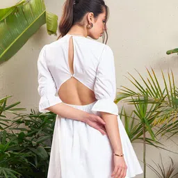 SASSAFRAS White Bell Sleeve Cut-Out A-Line Dress image 4