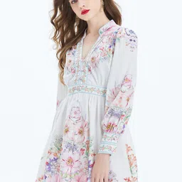 JC Collection Floral Printed Mandarin Collar Fit & Flare Dress image 5
