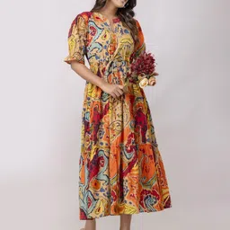 KALINI Plus Size Printed Tiered Cotton Fit & Flare Midi Dress image 4