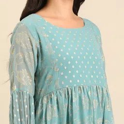 IMARA Floral Printed Pleated Printed Anarkali Kurta with Trousers image 5