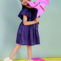 BAESD Girls Embellished Flutter Sleeves Gathered A-Line Dress image 2