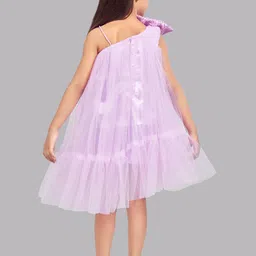 Pink Chick Girls Shoulder Straps Bow Asymmetrical Hem Tulle Net A-Line Dress image 5