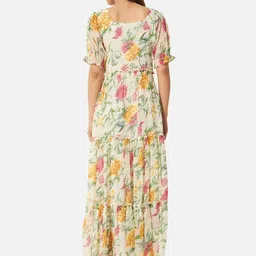 BAESD Floral Printed Square Neck Puffed Sleeves Georgette Fit and Flare Maxi Dress image 4