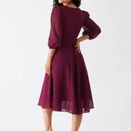 SIDYAL Chevron Self Design Puff Sleeve Georgette Fit and Flare Midi Dress image 5