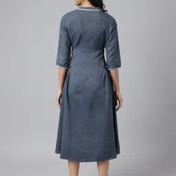 AURELIA Women Blue Solid A-Line Midi Dress image 5