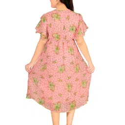 BAESD Girls Floral Print Flutter Sleeve Chiffon Fit & Flare Midi Dress image 4