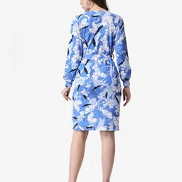 Popwings Floral Printed V-Neck Cuffed Sleeves Sheath Dress image 4