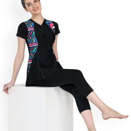 ROVARS Abstract Printed A-Line Swimming Dress image 4