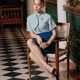 Athena Blue Striped Scuba A-Line Dress image 2