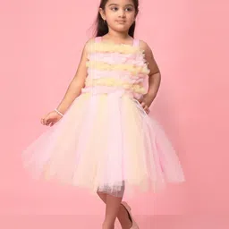 Muhuratam Girls Self Design Net Fit & Flare Dress image 2