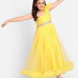 TILISM Girls Sequin Embellished One Shoulder Net Maxi Dress image 5