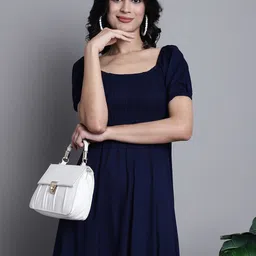 BAESD Square Neck Puff Sleeves Smocked Fit & Flare Midi Dress image 2