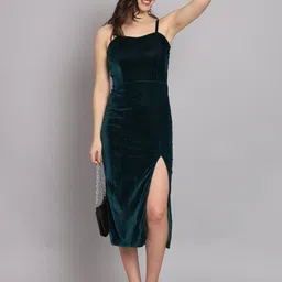VAARARO Shoulder Straps Velvet Sheath Midi Dress image 2