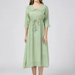 MeeMee Floral Printed Peter Pan Collar Maternity Fit & Flare Midi Dress-picture-19