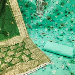 KALINI Floral Printed Organza Unstitched Dress Material image 2